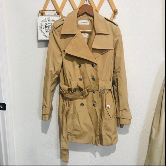 ⭐️🌟Calvin Klein Coat - Double-Breasted Belted Trench Sz XS - Picture 3 of 11